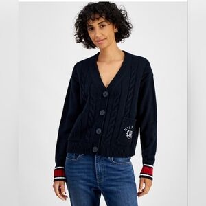 TOMMY HILFIGER WOMEN'S CAKE KNIT VARSITY CARDIGAN SIZE LARGE NWT